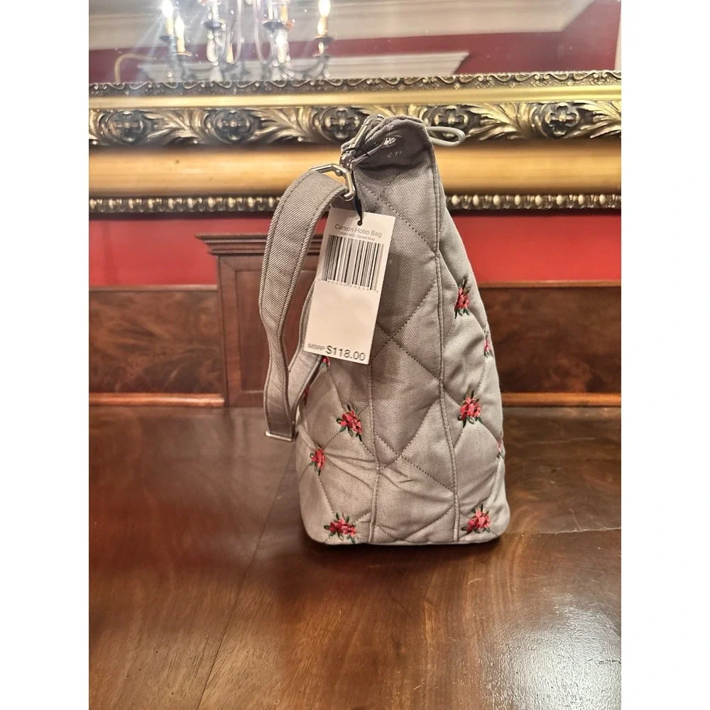 Vera Bradley Carson Hobo Bag Denim Gray Floral Quilted Crossbody NWT